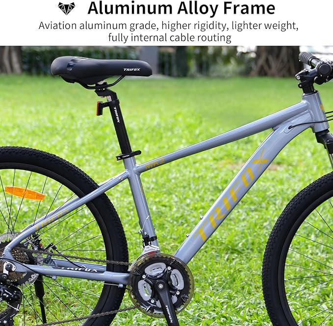 TRIFOX 26 Inch Aluminum Mountain Bike with Shimano 21 Speed,Aircraft-Grade Aluminum Frame,Front Suspension Fork,Dual Disc Brakes,15/17 Inch Internal Cable Routing Frame for Men Women Boys and Girls