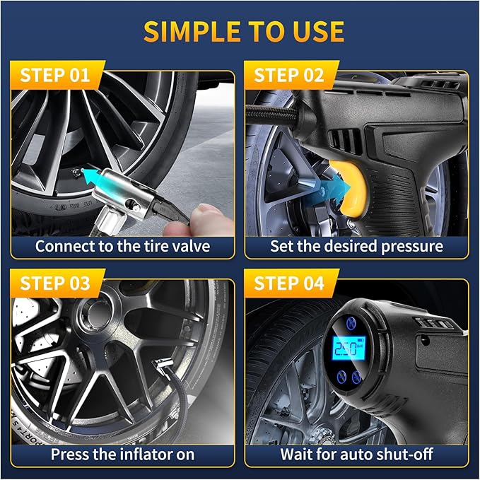 150PSI Portable Air Compressor for Car Tires – Digital Tire Inflator with LED Flashlight, 12V Auto Pump for Cars, Motorcycles, Bikes, and Sports Balls