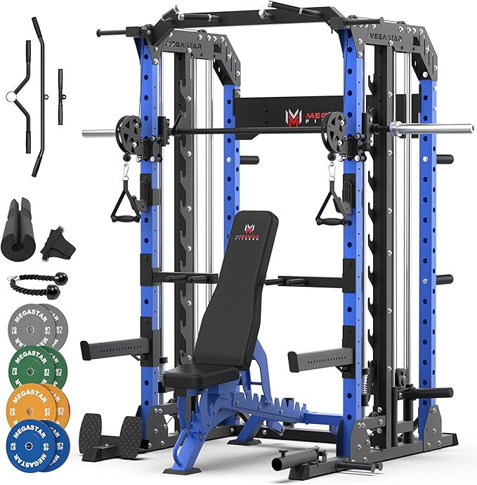 Smith Machine Home Gym with Aluminum Pulley Set- 2000lbs Capacity All-in-One Power Rack with Cable Crossover, Pull-Up Bar & Dip Station, Includes 18 Attachments, P107 Anvil