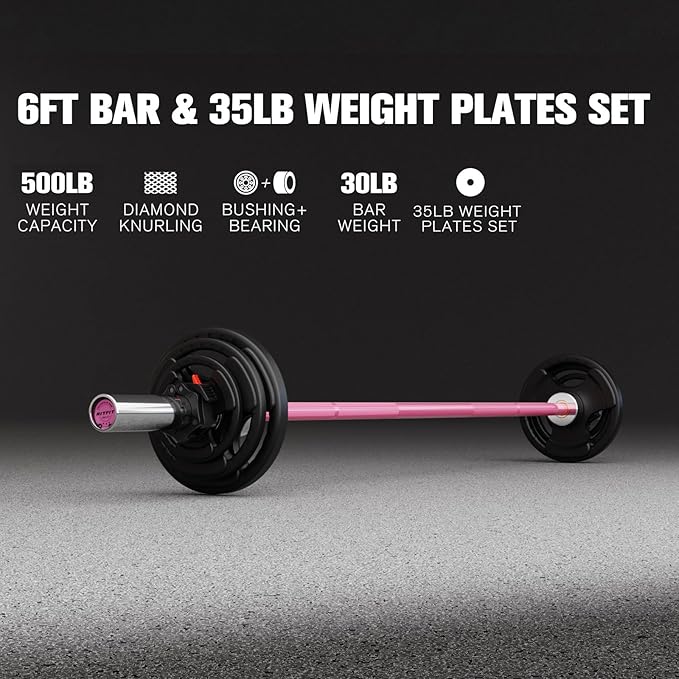 RitFit Barbell Weight Set - 4/6FT Olympic Barbell with Weight Plates (55-275LB Total) - Weightlifting Equipment for Squats, Curls, Deadlifts, Presses, Hip Thrusts