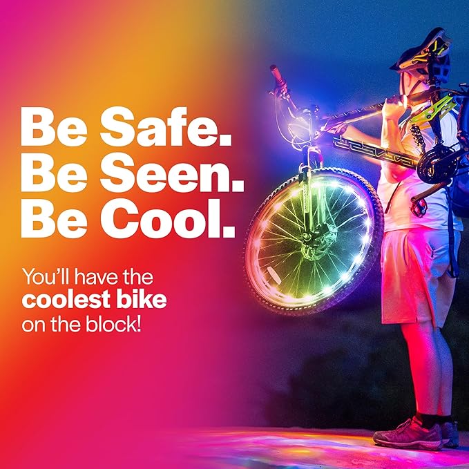 Brightz WheelBrightz LED Bike Wheel Lights - 2025 Edition with Superior Straps & LED-Weatherproof Shield! 14 Colors - Unmatched Durability, Visibility & 48+ Hours of Dazzling Illumination