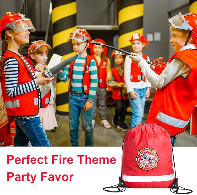 Xinnun 20 Pcs Firefighter Drawstring Backpack, 13.39 x 16.54 Inch Firefighter Bag Fire Truck Party Favors Birthday Supplies