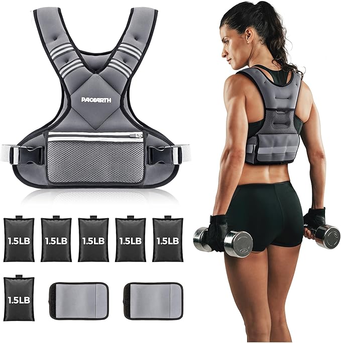 PACEARTH Adjustable Weight Vest 4-10lbs / 11-20lbs / 20-32lbs X-Shape Weighted Vest for Women and Men, Home Workout Ironsand Vest with Zipper Pouch and 6 Weight Packs, Available in Pink, Gray, Black