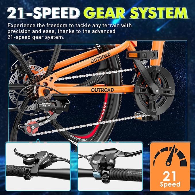 26 inch Folding Mountain Bike, Carbon Steel Frame and 21 Speed, Double Disc Brake and Dual Suspension Folding Bike for Adults/Men/Women, Easy Assembly Bicycle(Black/Green/Orange)