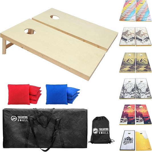 Cornhole Board Set 4FTx2FT Solid Wood Regulation Size Cornhole Set Includes 8 Cornhole Bags for Adults