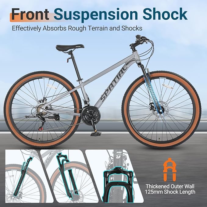 SPATIAL Mountain Bike, 24/26/27.5/29 inch Outdoor Cycling Bike,21/8 Speed Lightweight Aluminum Frame | Dual Disc Brakes,Adjustable Ergonomic Seat for Men Women Adult,MTB Bicycle