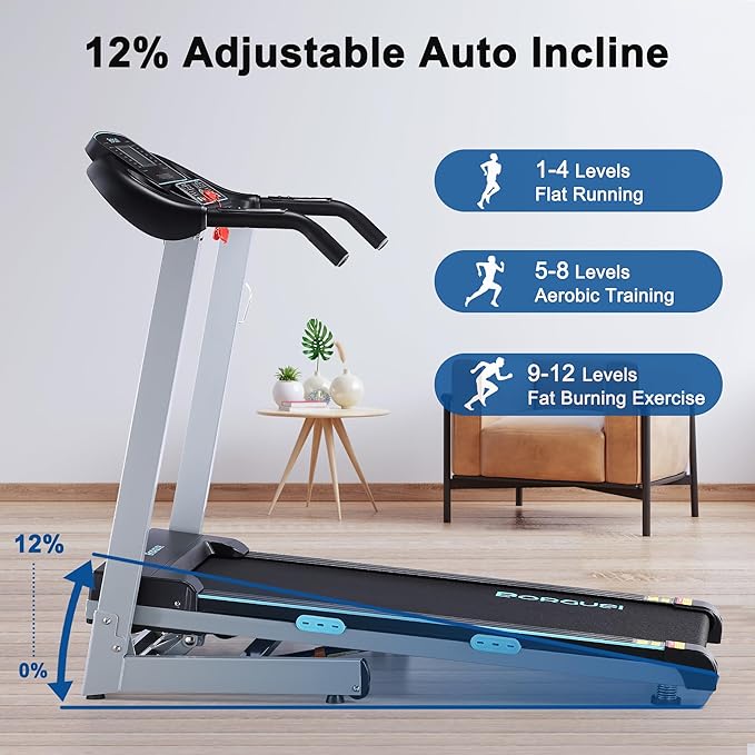 Auto Incline Treadmill with 300 LBS Capacity, 17.5" Wide 3 HP Folding Electric Treadmill Max 8.5 MPH Speed, Running Machine with Bluetooth Speaker & LCD Display for Home Use