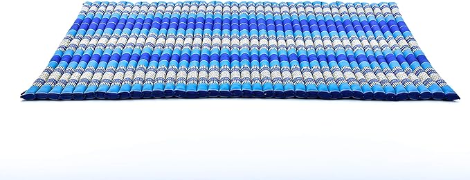 Leewadee - Foldable Floor Mattress - Japanese Roll Up Futon -Trifold Tatami Mat- Guest Floor Bed - Camping Mattress - Thai Massage Mat, Kapok Filled, 75 x 57 inches, Blue