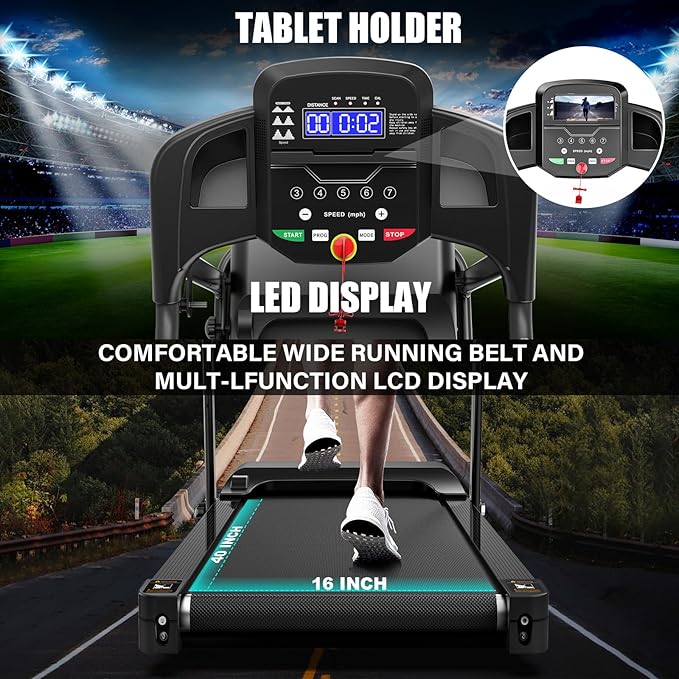 FYC Compact Folding Treadmill for Home - 2.5HP Quiet Brushless Motor, 3-Level Incline, 7.5 MPH, Shock Absorption, Space-Saving Design for Running, Walking - Treadmill for Small Spaces & Home Use