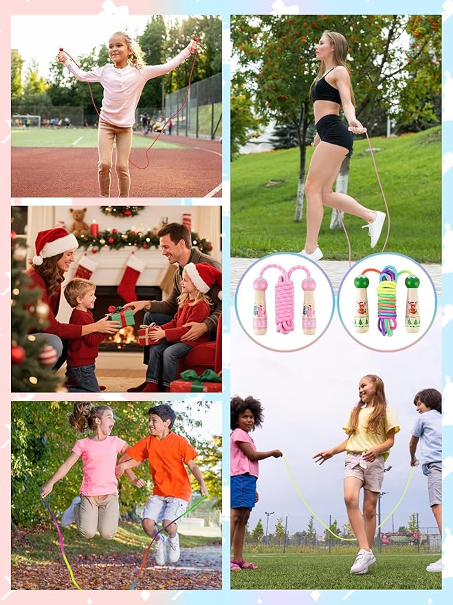 Jump Rope for Kids, Lorvain Adjustable Skipping Rope, Kids Jump Ropes with Wooden Handle for Girls Boys, Weighted Jumping Ropes for Fitness Workout Exercise Outdoor Fun Activity