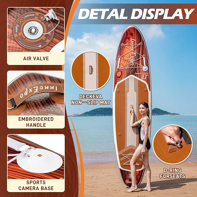 InnoExpo 11' Inflatable Stand Up Paddle Boards with Premium Accessories, Wide Stable SUP Paddle Board Design, Non-Slip Comfort Deck for Youth & Adults