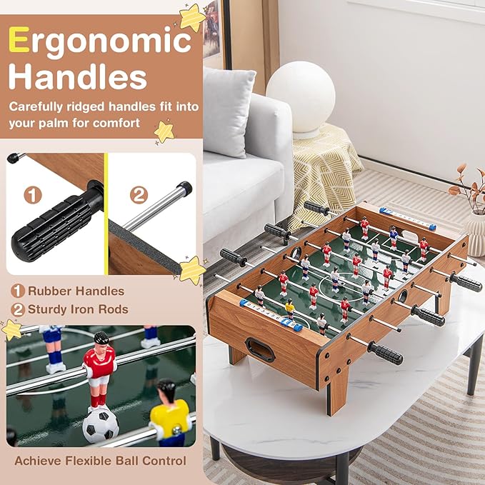 RELAX4LIFE 27’’ Tabletop Foosball Table, Portable Compact Soccer Table Game Set w/2 Balls & Score Keeper, Arcade Table Football for Home Family Game Room Pub Party, Mini Foosball Table for Kids Adults