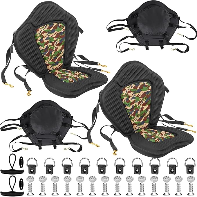 Kayak Seat, Universal Deluxe Thicken Seat Cushions for Kayak, Canoe Seats with Detachable Storage Bag for Kayaking Canoeing Rafting Fishing (2 Pack Camo Thick)
