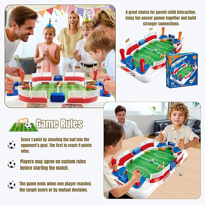 Mini Foosball Table Soccer Game with Bell Scorer - 2-Player Soccer Board Game for Kids and Family Fun