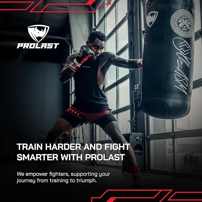 PROLAST Heavy Punching Kicking Bag for Adults, Boxing, MMA, Martial Arts, Muay Thai, Strength Training Equipment, Filled, 6ft, 150 lbs, Colored Trim Strap, Rhino Logo