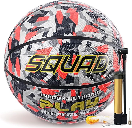 SQUAD Colored Camo Outdoor Basketball - High-Performance Rubber Basketball, Official Regulation Size 7 (29.5''), Includes Pump and Mesh Bag