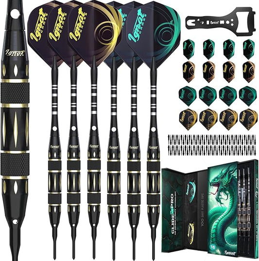 IgnatGames Premium Soft Tip Darts – 6/12 Pack Brass Barrels with Aluminum Shafts, 16 GlideXPro Flight Set, Tool Kit, Giftable Case & 100 Extra Tips