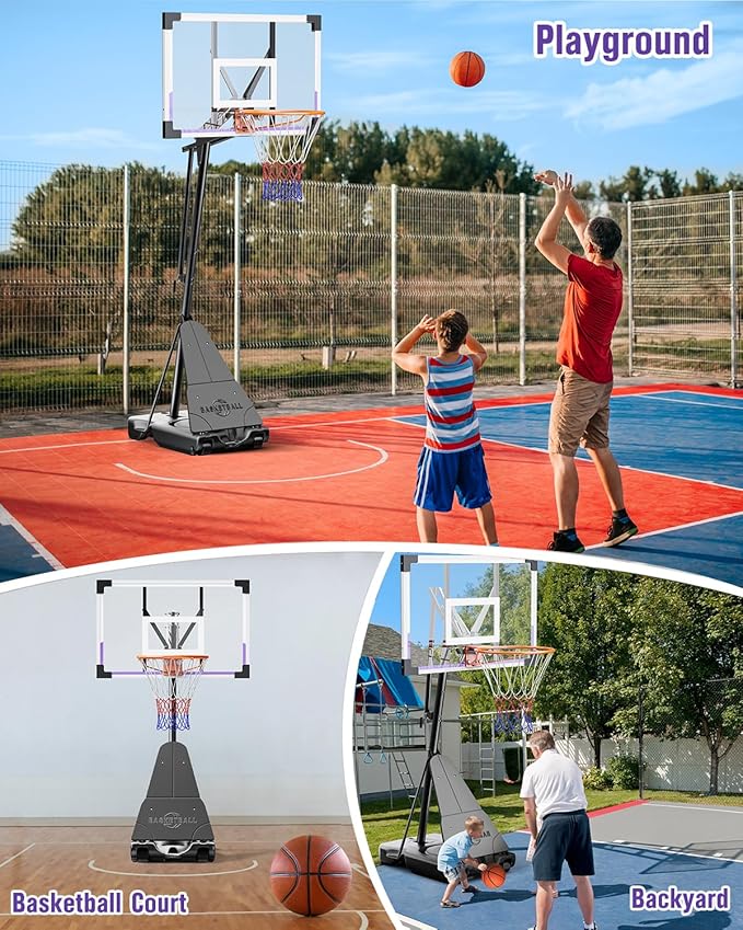 TONBUX Basketball Hoop Outdoor 44/48 Inch Shatterproof PC Backboard, 5.25-10FT Stepless Adjustable Height, Portable Basketball Hoop for Kids/Teens/Adults in Backyard, Driveway and Indoor