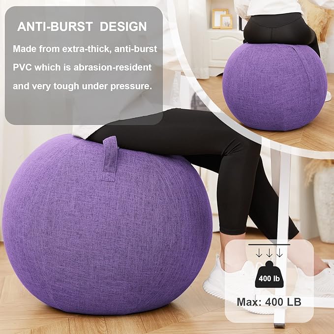 Exercise Ball Chair with Fabric Cover, Standard Size (25inches/65cm), for Home Offices, Balance Training, Yoga Ball
