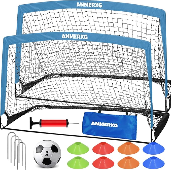 6x4FT Kids Soccer Goal for Backyard Set Portable Soccer Goal with Ball Pump and Cones Soccer Net Set of 2 Training Equipment Outdoor Sports Gift