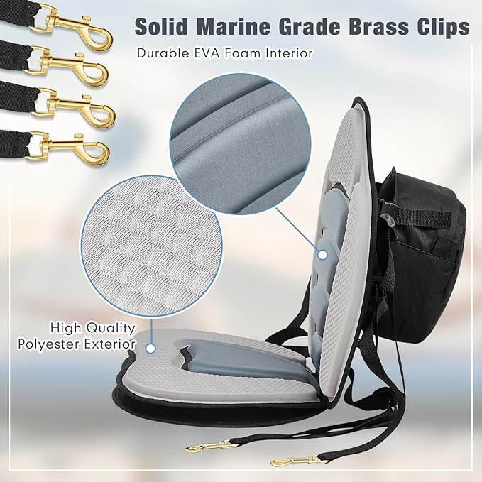 Lewtemi 2 Set Thicken Kayak Seat with Back Support Canoe Paddle Board Seat with Detachable Storage Bag Adjustable Sit on Top Paddleboard Cushion for Kayaking Canoeing Rafting