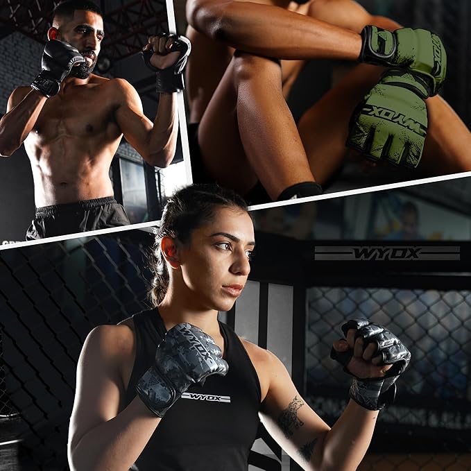 WYOX MMA Gloves for Men & Women – Grappling & Sparring Boxing Gloves with Open Palm Design, Padded Fingerless Training Gloves for Kickboxing, Muay Thai, Youth & Heavy Bag Workouts