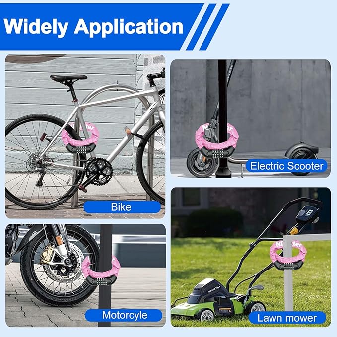 NDakter Bike Chain Lock, 5 Digit Combination Heavy Duty Anti Theft Bicycle Chain Lock,2.62/3.2/4.27/5/6Ft Long Security Resettable Bike Locks for Bike, Bicycle, Scooter, Door, Gate, Fence-4/6mm Thick