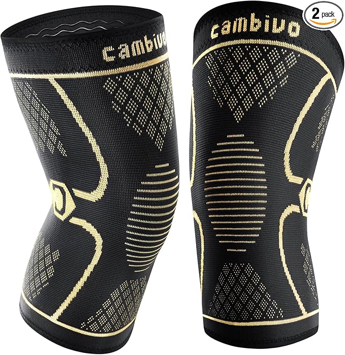 CAMBIVO Copper Knee Braces for Men and Women (2 pack) -Knee Supports Copper Compression Knee Sleeve for Knee Pain, Arthritis, Sports and Recovery Support (Large