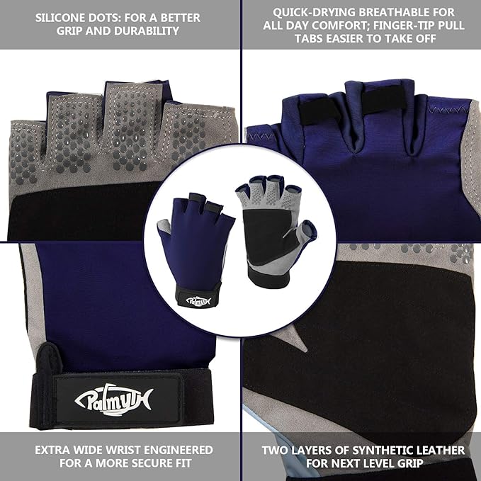 Palmyth UV Fishing Gloves Sun Protection Fingerless Kayaking Glove Men Women UPF 50+ SPF for Sailing, Hiking, Paddling, Canoeing, Rowing, Driving