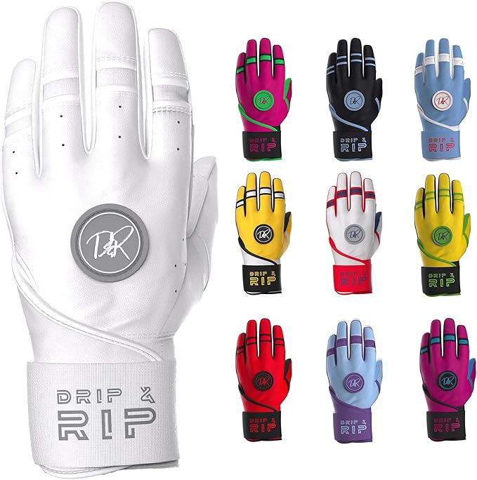 Drip & Rip Baller Series - Youth Batting Gloves + Adult Batting Gloves - for Softball and Baseball - Long Cuff Style for Men and Youth