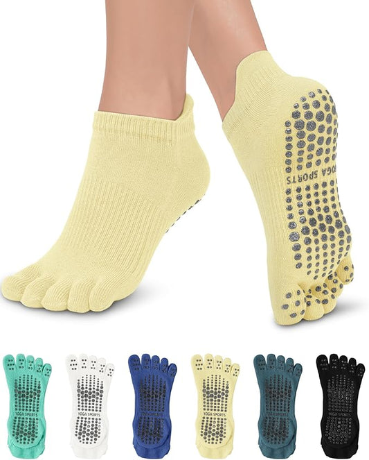 6 Pairs Grip Pilates Socks for Women, Non-slip Yoga Athletic Socks for Barre Ballet Barefoot Workout Hospital