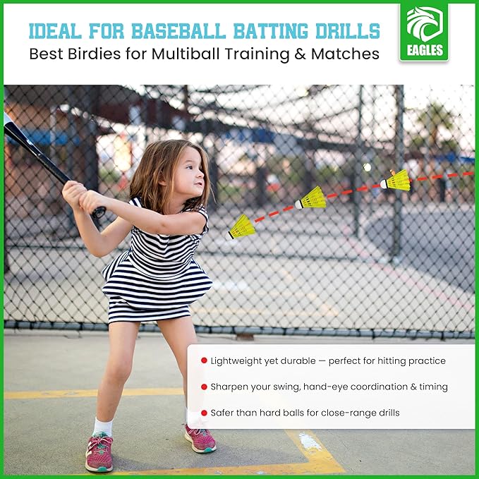 Badminton Birdies - Nylon Bedminton Shuttlecocks for Softball/Baseball Batting Training - Highly Stable & Durable Shuttle Balls for Indoor and Outdoor Matches