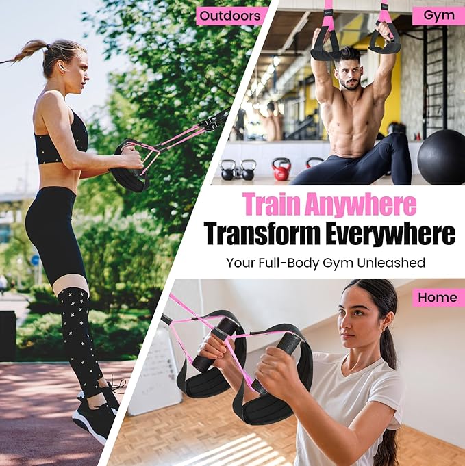 Home Suspension Training Kit with Suspension Trainer, Straps & Bands – Adjustable Full-Body Workout System for Home Gym, Yoga, Pilates, Travel | Compact Design