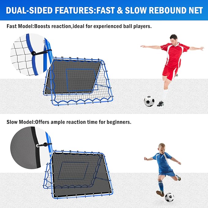 Dual-Sided Soccer Rebounder Net, Fast & Slow Rebound Speed Training for Control, Passing Practice, Easy Setup Baseball/Volleyball Rbounder Pitchback Net Gifts Aids & Equipment for Kids,Teens & Adults