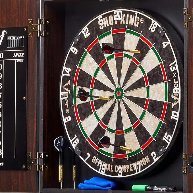 Viper by GLD Products Vault Deluxe Dartboard Cabinet with Shot King Sisal Dartboard and Illumiscore Scoreboard, Wood