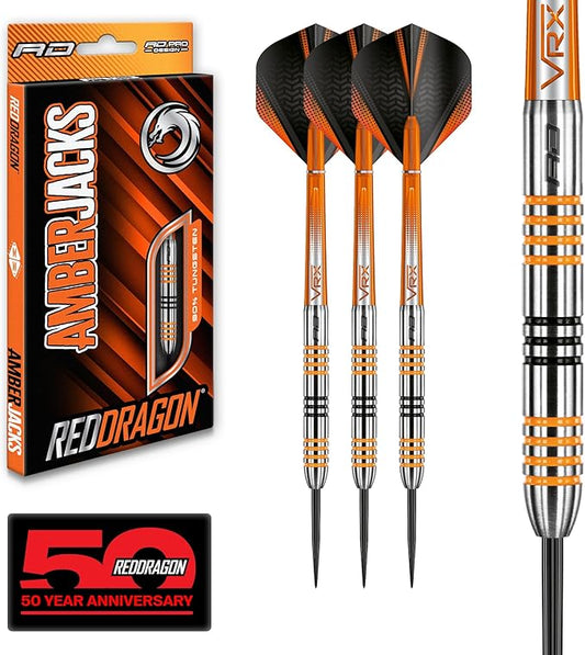 RED DRAGON Amberjack Series Darts Set with Flights and Shafts (Stems)