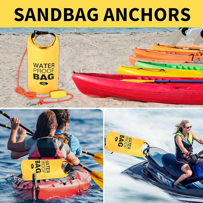 500D Sand Anchor for Small Boats, Power Watercrafts, 2 in 1 PWC Jet Ski Anchor Kit with Adjustable Buoy, Waterproof Dry Bag for Jet Ski, Kayak, Boat, Hiking Foldable Sandbags