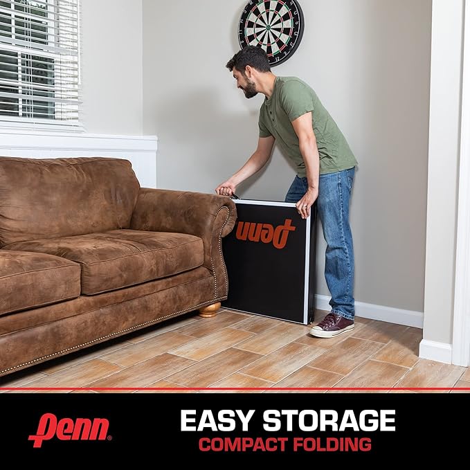 Penn Easy Setup Full Size Table Tennis Table – 100% Preassembled – Sets up in Under 5 Minutes – Play Anywhere – Compact Storage – Ping Pong Table with 2 Paddles and 2 Balls