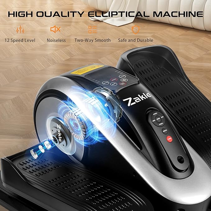 Zakle Under Desk Elliptical Machine, Electric Seated Pedal Exerciser w/Remote Control & 12 Adjustable Speeds, Fully Assembled Elliptical Training Machine for Home Office