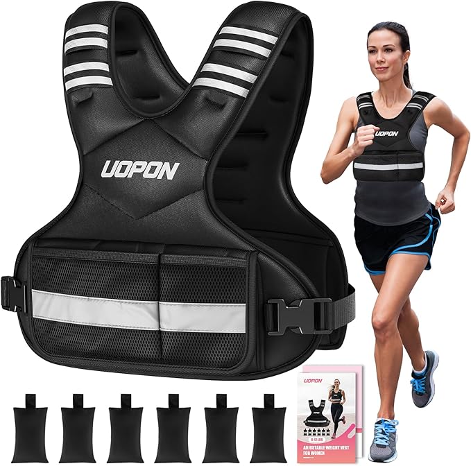 Adjustable Weighted Vest for Women, 6-12 Lbs Rucking Vest with 6 Ironsand Weights, Great Weighted Vest with Plus Pockets & Reflective Strips for Running, Walking, Workout and Strength Training