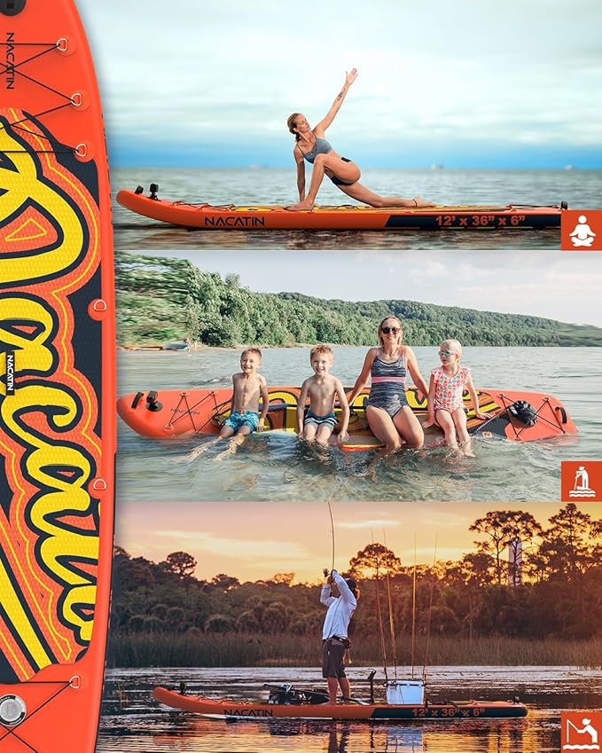 Inflatable Stand Up Paddle Board 12' with Kayak Seat & Dual Paddles – Premium SUP Board for Adults & Families Includes Kayak Conversion Kit, Pump, Leash & Accessories – Stable Wide Deck for Beginners