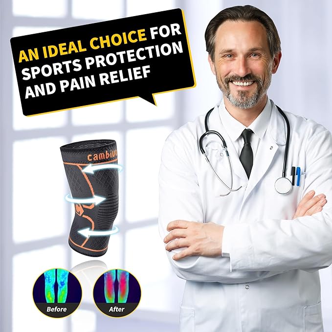 CAMBIVO 2 Pack Knee Brace, Knee Compression Sleeve for Men and Women, Knee Support for Running, Workout, Gym, Hiking, Sports (Orange,X-Large)