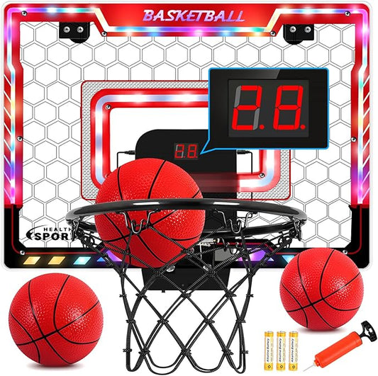 AOKESI Basketball Hoop Indoor for Kids,Portable Mini Basketball with Light,Electronic Scoreboard Over The Door Sport Basketball Toys Christmas Birthday Gift for 3-12 Year Old Boys Girls Adults