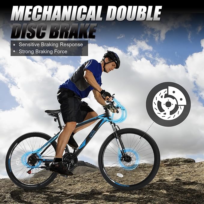 26/27.5" Mountain Bike 21 Speed Bikes for Adults, Men & Women Mountain Bike with High Carbon Steel Frame, All-Terrain Tires, Double Disc Brake and Suspension Fork