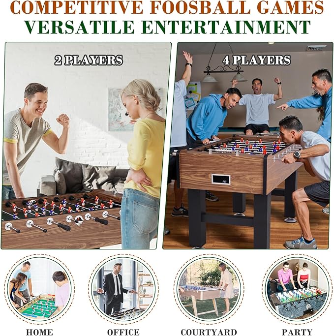Large Size Foosball Table Adult Size, Full Size Soccer Game Table w/2 Balls, Leg Levelers & Heavy-Duty Legs, Durable Arcade Football Table for Game Room, Home, Office, Party