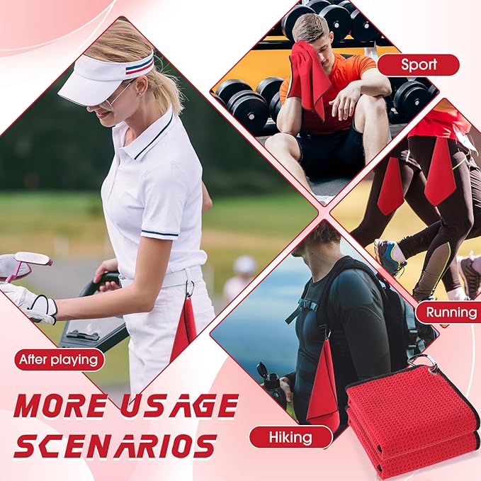 Batiyeer Golf Towels Bulk for Bags 16'' x 16'' Microfiber Waffle Pattern Golf Towel with Clipfor Mini Tournament, Club, Yoga, Fitness