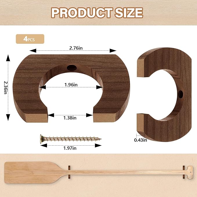 Kayak Paddle Holder, Kayak Oar Holder to Keeper Hanging Oar for Wall Decor, Paddle Storage Rack, Wooden Board Accessories for Sup Canoe Dragon Boat Paddles