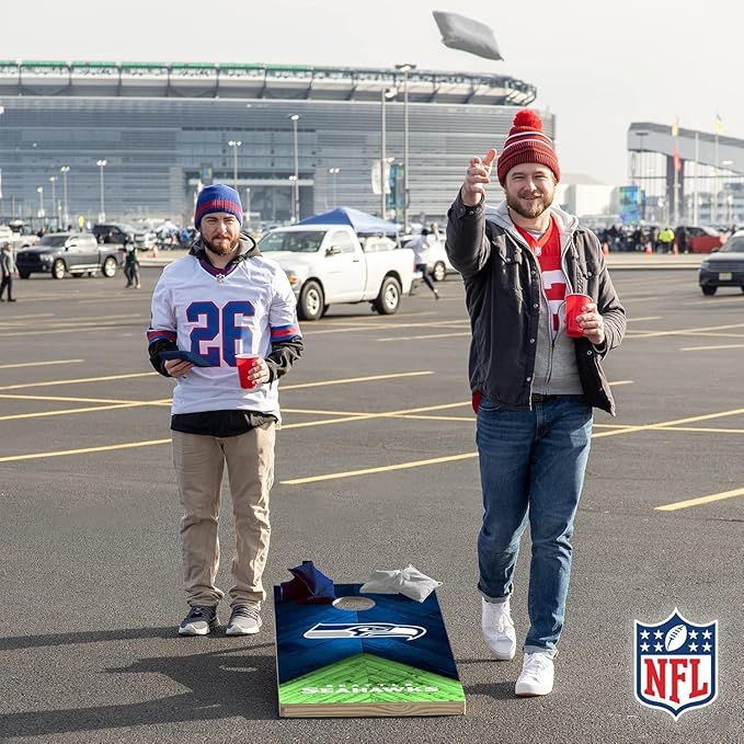 Wild Sports NFL Football 2' x 4' Regulation Size Solid Wood Cornhole Set with Direct Print HD Team Graphics Great Gift for Any Football Fan! Bean Bag Toss Family Outdoor Game
