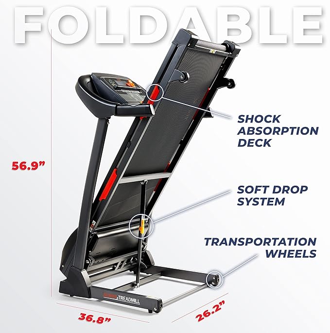 Sunny Health & Fitness Smart Performance Folding Treadmill with Adjustable Incline and Free SunnyFit App Bluetooth Connection