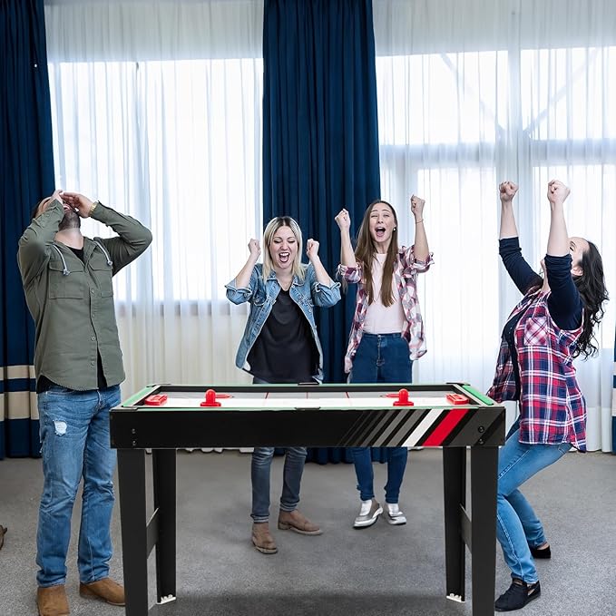 GYMAX 4 in 1 Multi Game Table, 49" Combo Game Table with Foosball Table, Pool Billiards, Air Hockey & Table Tennis for Kids Adults Family Game Room